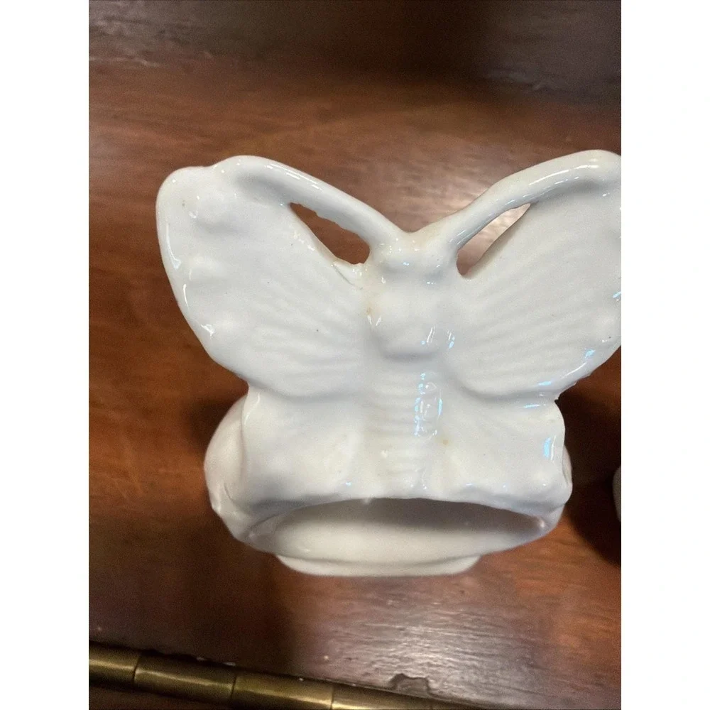 4 Vintage White Ceramic Butterfly Napkin Holders